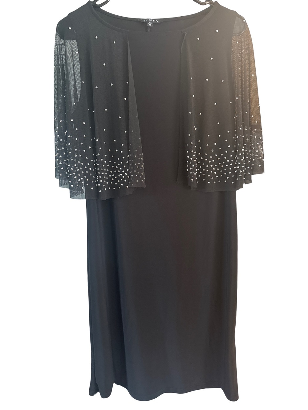 MARINA Black Beaded Capelet Cocktail Dress